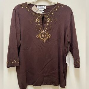 Joseph A brown, beaded knit sweater, NWT, 1X